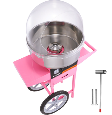 Zuckerwattemaschine Zuckerwattemaschine auf einem pinken Wagen mit silbernen Teilen.